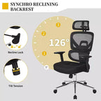 Chaise de bureau ergonomique pivotante à dossier mi-haut VECELO avec accoudoirs réglables et support lombaire en maille