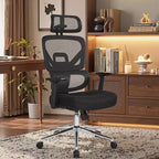 Chaise de bureau ergonomique pivotante à dossier mi-haut VECELO avec accoudoirs réglables et support lombaire en maille