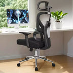 Chaise de bureau ergonomique pivotante à dossier mi-haut VECELO avec accoudoirs réglables et support lombaire en maille