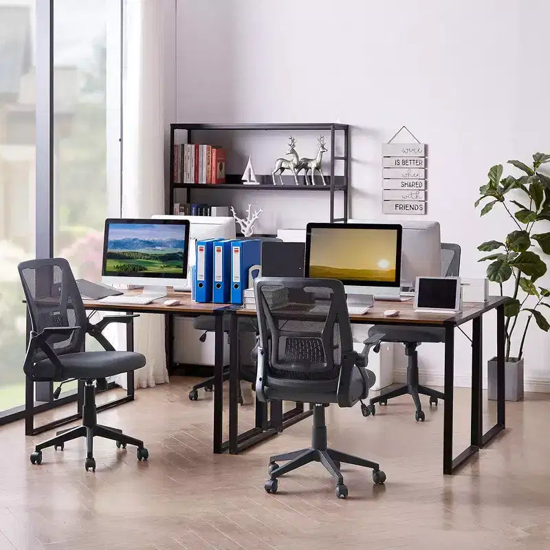 Chaise de bureau ergonomique pivotante à dossier mi-haut VECELO avec accoudoirs réglables et support lombaire en maille
