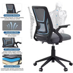 Chaise de bureau ergonomique pivotante à dossier mi-haut VECELO avec accoudoirs réglables et support lombaire en maille
