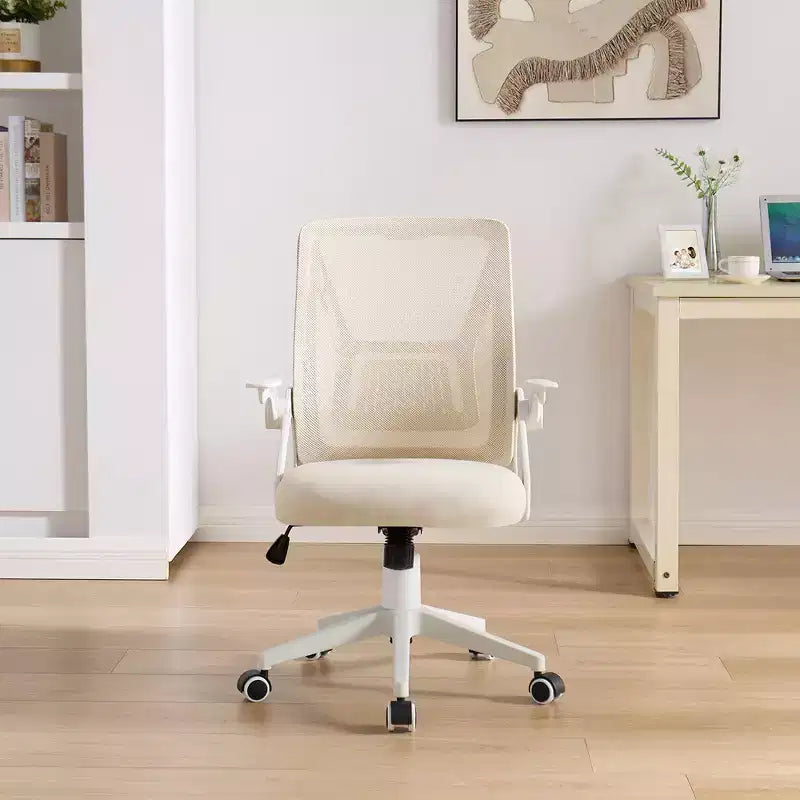 Chaise de bureau ergonomique pivotante à dossier mi-haut VECELO avec accoudoirs réglables et support lombaire en maille