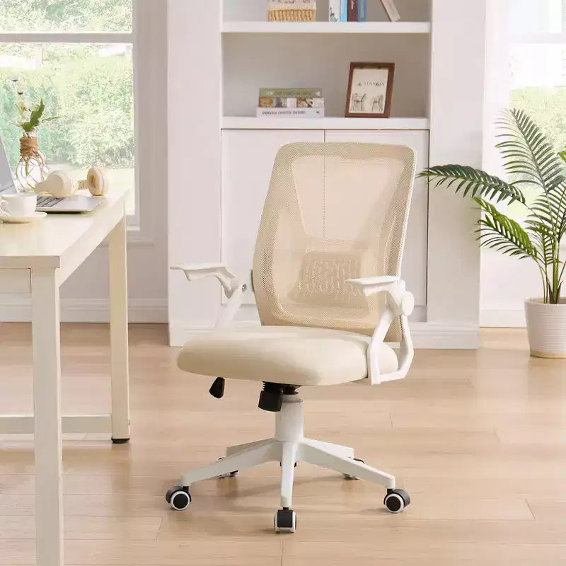 Chaise de bureau ergonomique pivotante à dossier mi-haut VECELO avec accoudoirs réglables et support lombaire en maille