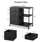 Meuble de classement mobile à 3 tiroirs, support d'imprimante roulant avec étagère de rangement ouverte, classeur latéral en tissu compatible avec les formats A4 ou Letter