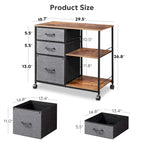 Meuble de classement mobile à 3 tiroirs, support d'imprimante roulant avec étagère de rangement ouverte, classeur latéral en tissu compatible avec les formats A4 ou Letter