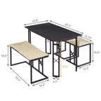 Ensembles de salle de ferme VECELO pour 4 personnes avec 3 bancs Coussins en osier tressé, Table pour cuisine/salle à manger, 110 cm