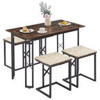 Ensembles de salle de ferme VECELO pour 4 personnes avec 3 bancs Coussins en osier tressé, Table pour cuisine/salle à manger, 110 cm