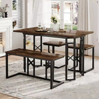 Ensembles de salle de ferme VECELO pour 4 personnes avec 3 bancs Coussins en osier tressé, Table pour cuisine/salle à manger, 110 cm