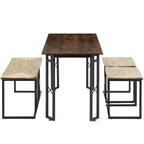 Ensembles de salle de ferme VECELO pour 4 personnes avec 3 bancs Coussins en osier tressé, Table pour cuisine/salle à manger, 110 cm