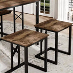 Ensembles de salle de ferme VECELO pour 4 personnes avec 3 bancs Coussins en osier tressé, Table pour cuisine/salle à manger, 110 cm