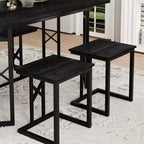 Ensembles de salle de ferme VECELO pour 4 personnes avec 3 bancs Coussins en osier tressé, Table pour cuisine/salle à manger, 110 cm