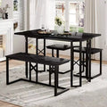 VECELO Farmhouse Room Sets for 4 with 3 Benches Wicker-Knot Cushions, Table for Home Kitchen Dining, 43.3 in