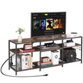 VECELO TV Stand with Power Outlets, Industrial Entertainment Center with 3-Tier Open Storage Shelves, 63 Inch