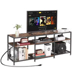 VECELO TV Stand with Power Outlets, Industrial Entertainment Center with 3-Tier Open Storage Shelves, 63 Inch