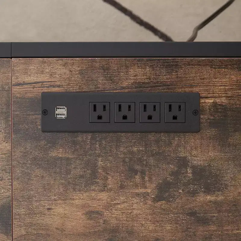 Meuble TV VECELO avec prises de courant, centre de divertissement industriel avec étagères de rangement ouvertes à 3 niveaux, 63 pouces