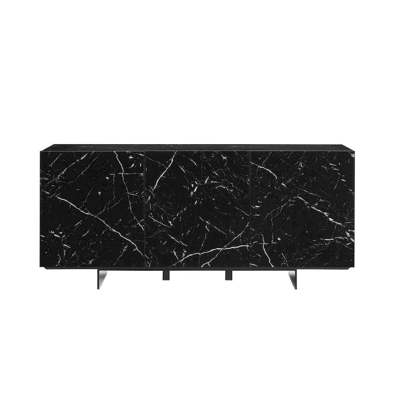 59"W White Marbled Ceramic Buffet Server, 3 Soft-Close Doors, Commercial-Grade, 3 Colors