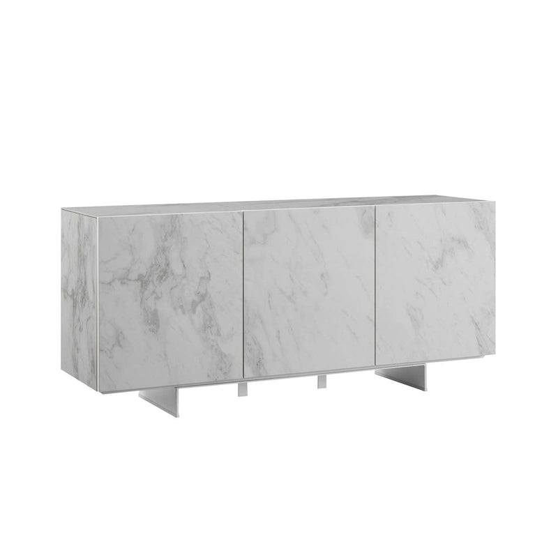 59"W White Marbled Ceramic Buffet Server, 3 Soft-Close Doors, Commercial-Grade, 3 Colors