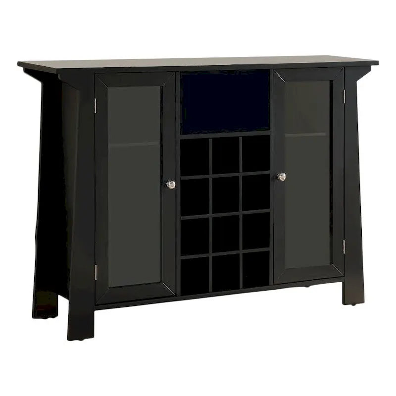42"L Black Wood Wine Cabinet, 12-Bottle Rack, 2 Side Cabinets, Contemporary Style