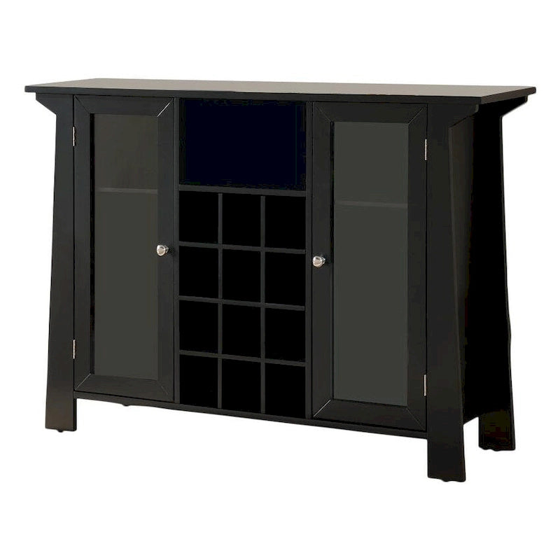 42"L Black Wood Wine Cabinet, 12-Bottle Rack, 2 Side Cabinets, Contemporary Style