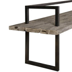 Banc en bois de sapin de récupération rustique de 203 cm, patine blanc antique, cadre en fer noir vieilli