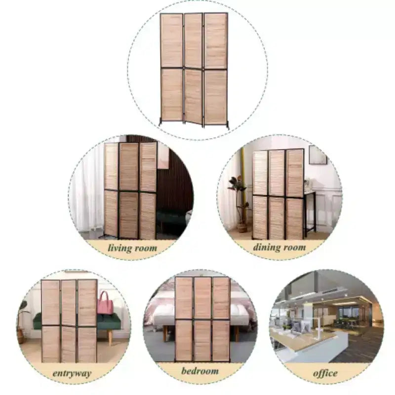 Séparateur de pièce à 3 panneaux Paravent pliant en bois pour la maison, le bureau, la chambre, le restaurant 14,57 x 70,87 chaque panneau