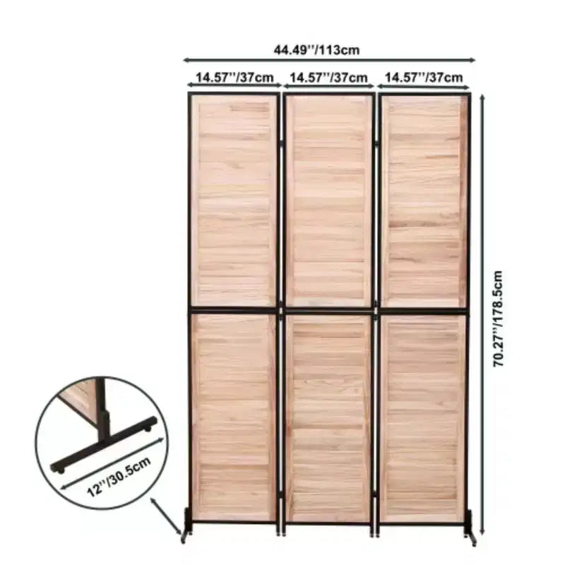 Séparateur de pièce à 3 panneaux Paravent pliant en bois pour la maison, le bureau, la chambre, le restaurant 14,57 x 70,87 chaque panneau
