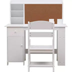 Ensemble bureau et chaise d'étude - Bureau d'étude pour enfants, avec étagère à livres, tableau d'affichage et armoires, pour garçons et filles âgés de 3 à 8 ans, blanc