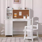 Ensemble bureau et chaise d'étude - Bureau d'étude pour enfants, avec étagère à livres, tableau d'affichage et armoires, pour garçons et filles âgés de 3 à 8 ans, blanc