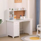 Ensemble bureau et chaise d'étude - Bureau d'étude pour enfants, avec étagère à livres, tableau d'affichage et armoires, pour garçons et filles âgés de 3 à 8 ans, blanc