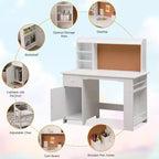 Ensemble bureau et chaise d'étude - Bureau d'étude pour enfants, avec étagère à livres, tableau d'affichage et armoires, pour garçons et filles âgés de 3 à 8 ans, blanc