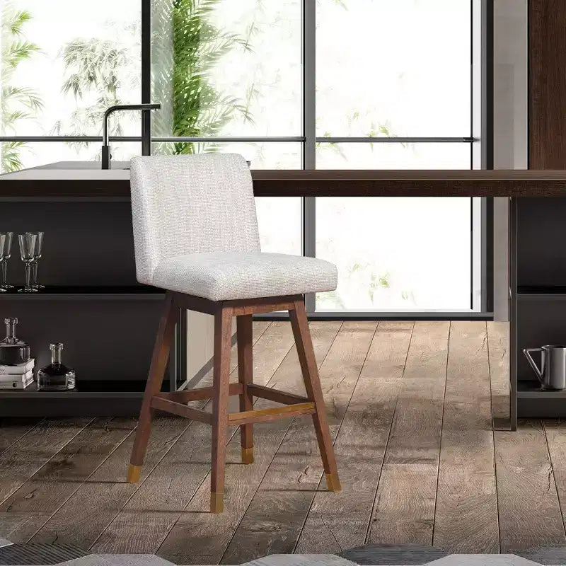 Tabouret de bar pivotant Armen Living Basila, finition bois et tissu