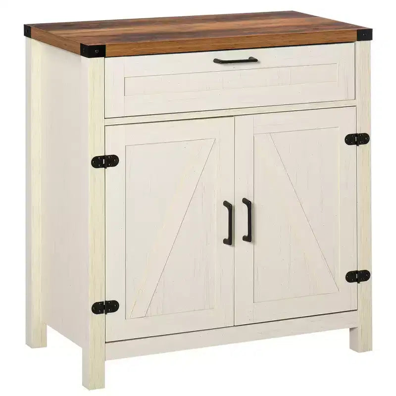 Buffet HOMCOM avec tiroir de rangement, meuble de cuisine moderne de style ferme avec 2 portes de grange, meuble de bar à café