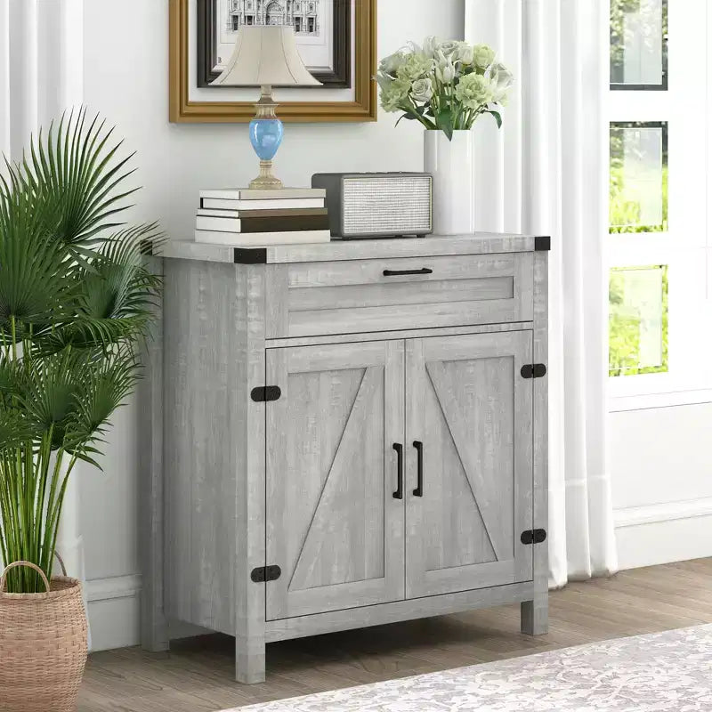 Buffet HOMCOM avec tiroir de rangement, meuble de cuisine moderne de style ferme avec 2 portes de grange, meuble de bar à café