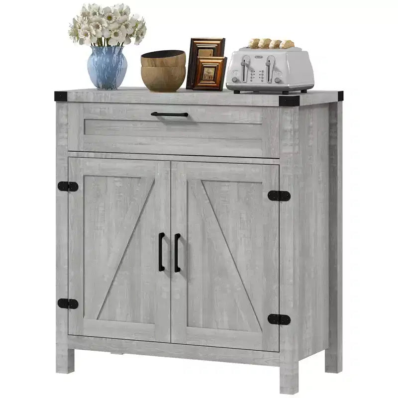 Buffet HOMCOM avec tiroir de rangement, meuble de cuisine moderne de style ferme avec 2 portes de grange, meuble de bar à café