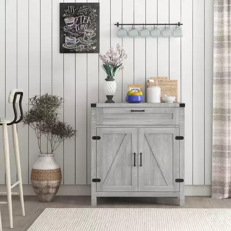 Buffet HOMCOM avec tiroir de rangement, meuble de cuisine moderne de style ferme avec 2 portes de grange, meuble de bar à café