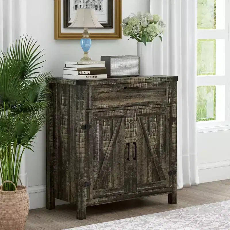 Buffet HOMCOM avec tiroir de rangement, meuble de cuisine moderne de style ferme avec 2 portes de grange, meuble de bar à café