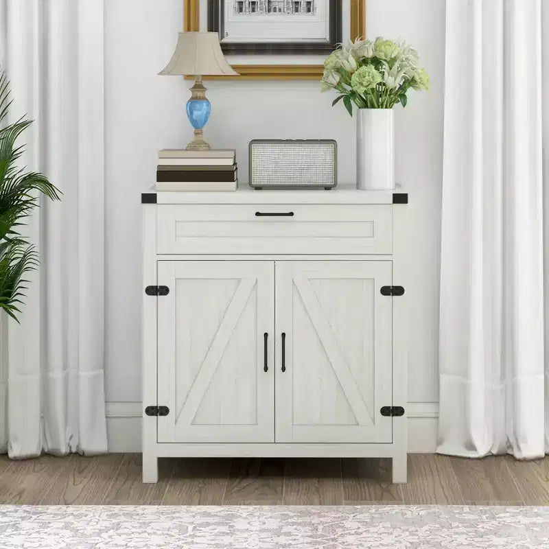 Buffet HOMCOM avec tiroir de rangement, meuble de cuisine moderne de style ferme avec 2 portes de grange, meuble de bar à café
