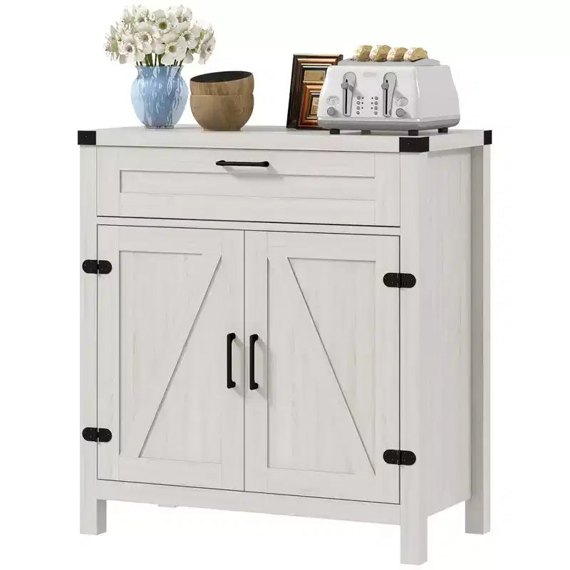Buffet HOMCOM avec tiroir de rangement, meuble de cuisine moderne de style ferme avec 2 portes de grange, meuble de bar à café