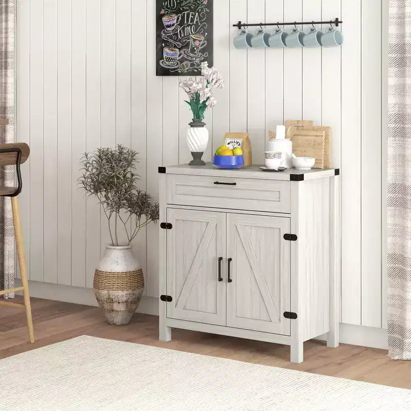 Buffet HOMCOM avec tiroir de rangement, meuble de cuisine moderne de style ferme avec 2 portes de grange, meuble de bar à café