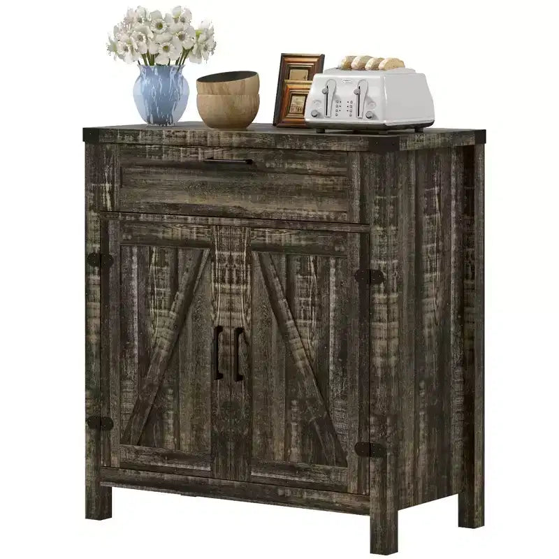 Buffet HOMCOM avec tiroir de rangement, meuble de cuisine moderne de style ferme avec 2 portes de grange, meuble de bar à café
