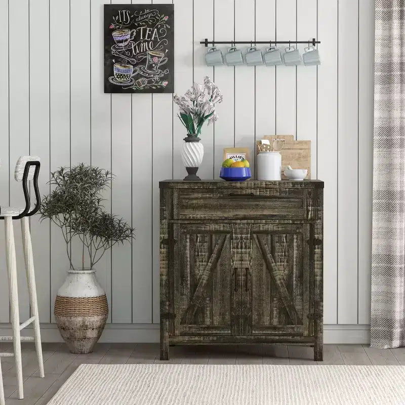 Buffet HOMCOM avec tiroir de rangement, meuble de cuisine moderne de style ferme avec 2 portes de grange, meuble de bar à café