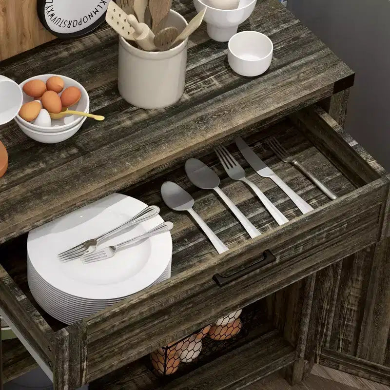 Buffet HOMCOM avec tiroir de rangement, meuble de cuisine moderne de style ferme avec 2 portes de grange, meuble de bar à café
