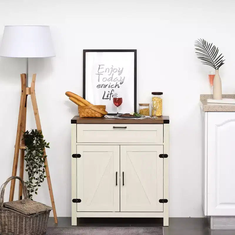 Buffet HOMCOM avec tiroir de rangement, meuble de cuisine moderne de style ferme avec 2 portes de grange, meuble de bar à café