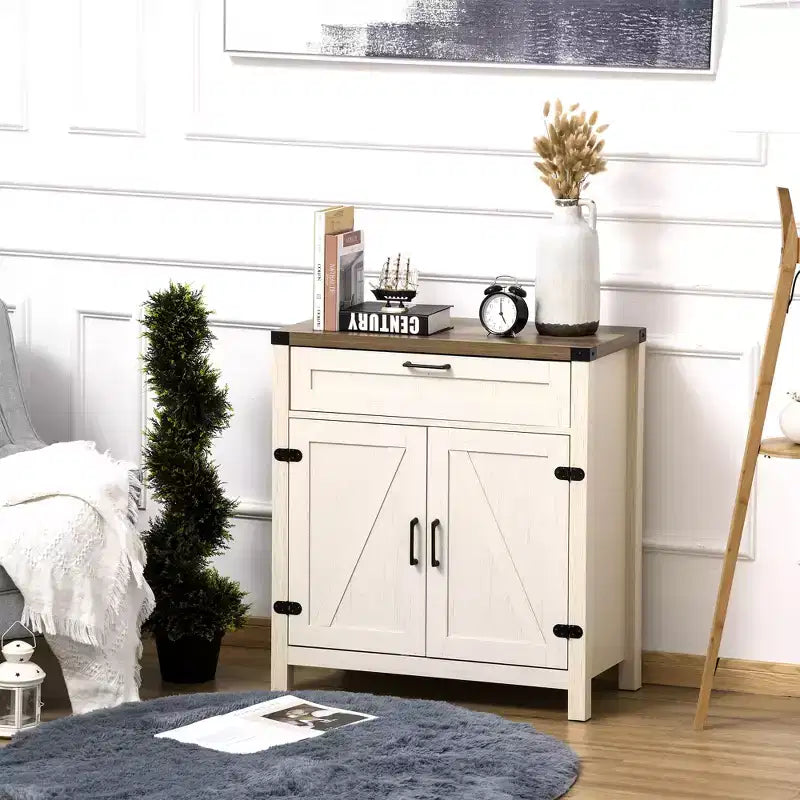 Buffet HOMCOM avec tiroir de rangement, meuble de cuisine moderne de style ferme avec 2 portes de grange, meuble de bar à café