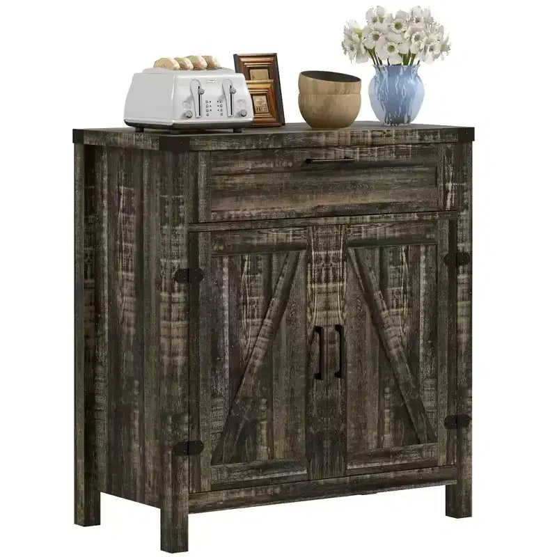 HOMCOM Sideboard Buffet Cabinet with Storage Drawer, Modern Farmhouse Kitchen Cabinet with 2 Barn Doors, Coffee Bar Cabinet