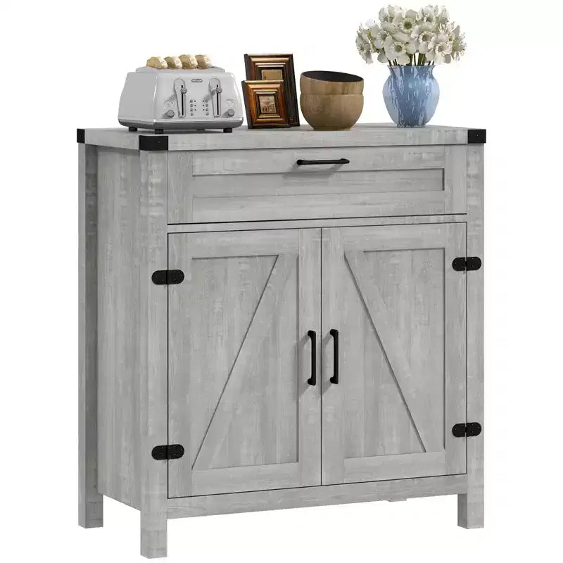 Buffet HOMCOM avec tiroir de rangement, meuble de cuisine moderne de style ferme avec 2 portes de grange, meuble de bar à café