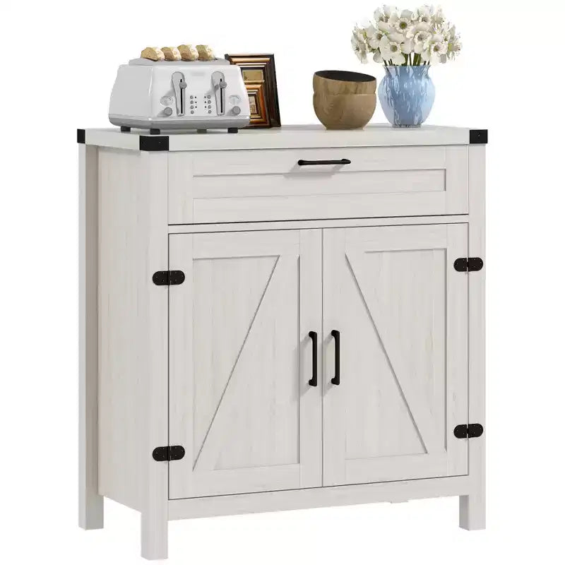 Buffet HOMCOM avec tiroir de rangement, meuble de cuisine moderne de style ferme avec 2 portes de grange, meuble de bar à café