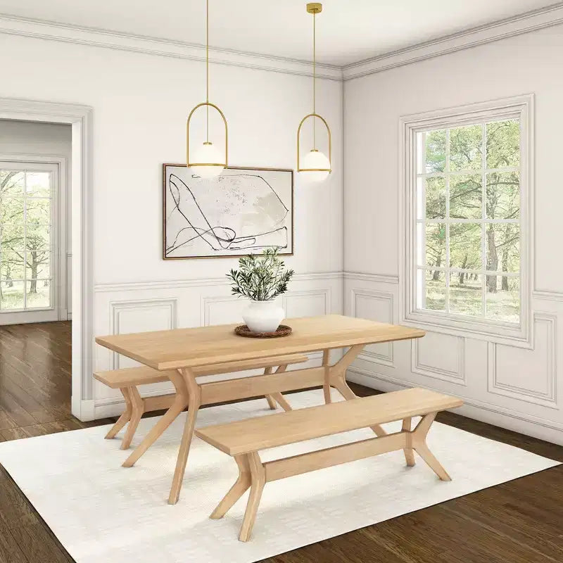 Table à manger rectangulaire Plank+Beam 72 Verso pour 6 personnes, table de cuisine à pieds croisés en bois massif