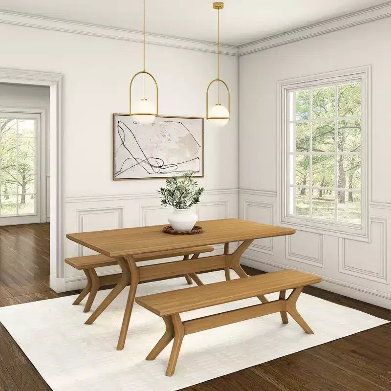 Table à manger rectangulaire Plank+Beam 72 Verso pour 6 personnes, table de cuisine à pieds croisés en bois massif