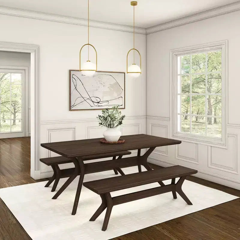 Table à manger rectangulaire Plank+Beam 72 Verso pour 6 personnes, table de cuisine à pieds croisés en bois massif